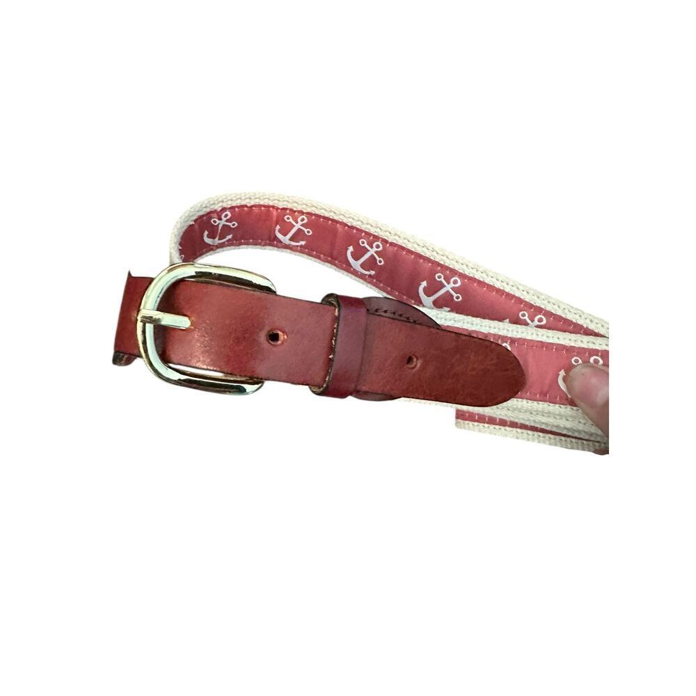 Chatham T Co Men's Brown Leather Anchor Print Cape Cod Buckle Belt